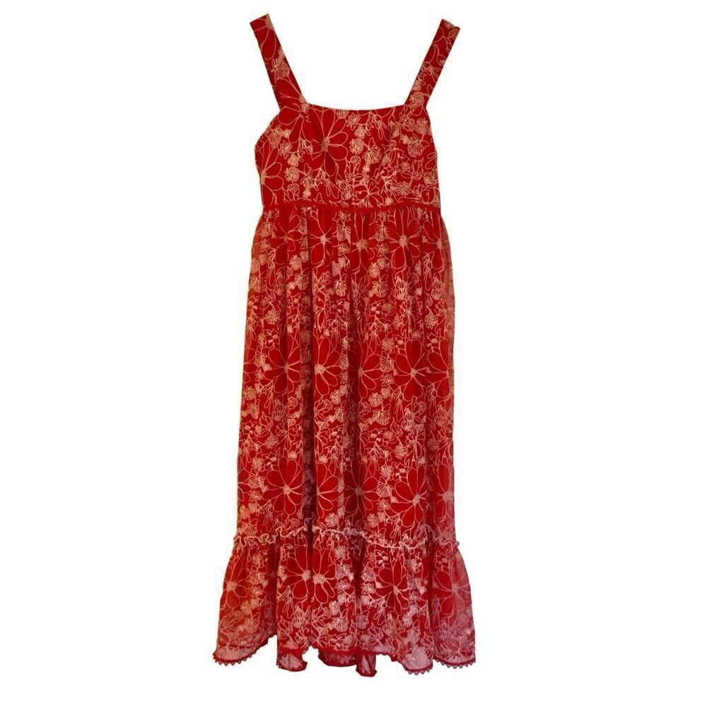 Anthropologie X Sachin and Babi red embroidered midi dress 6 - Picture 4 of 15